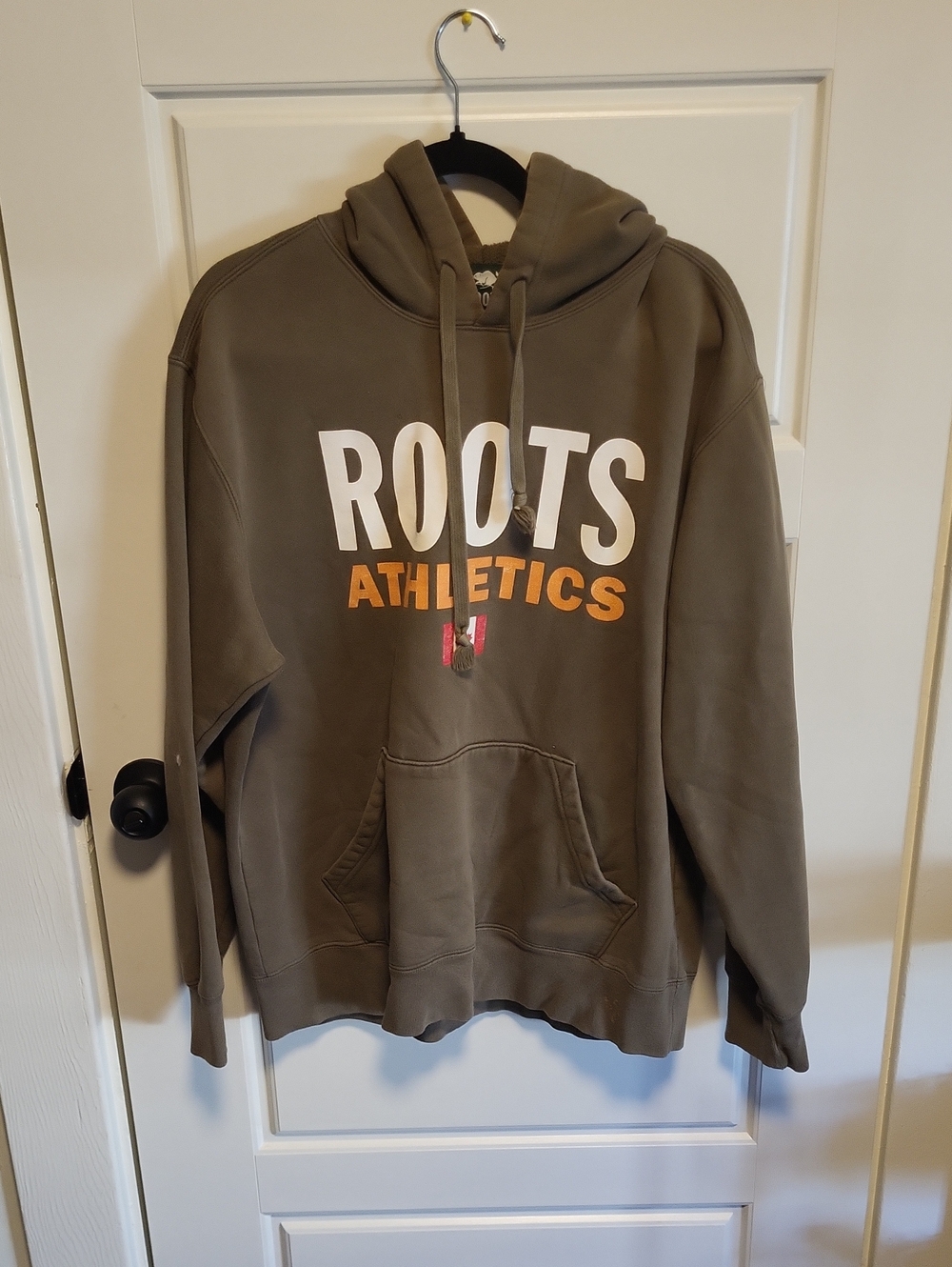 Roots Crewneck Hoodie in Olive Green with White & Orange Logo